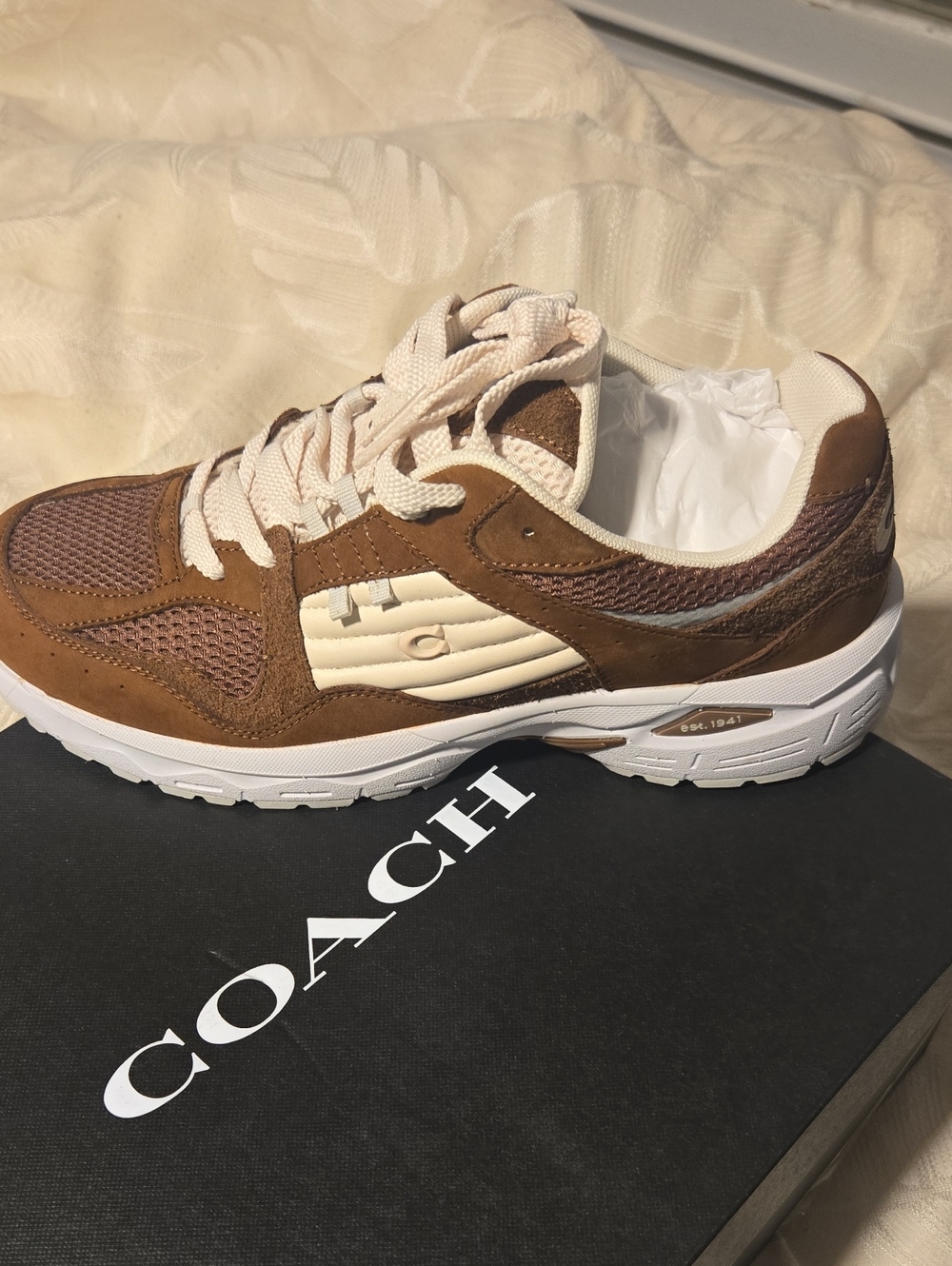 Coach Men’s Brown & Cream Suede Mesh Sneaker